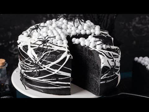 Black Velvet Cake with Marshmallow Spiderweb
