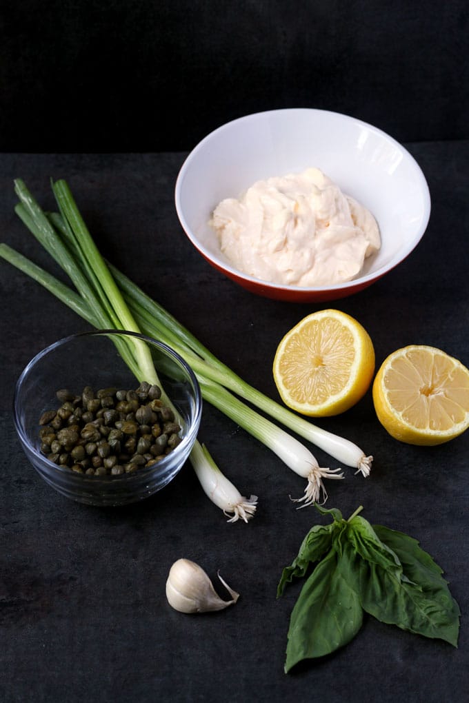 ingredients to make herb aioli