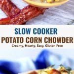 Potato Corn Chowder is creamy, thick, flavorful and easy to make in the slow cooker. This recipe for corn chowder features tender chunks of potato and creamy corn. Top it with crispy bacon for the most delicious chowder recipe!