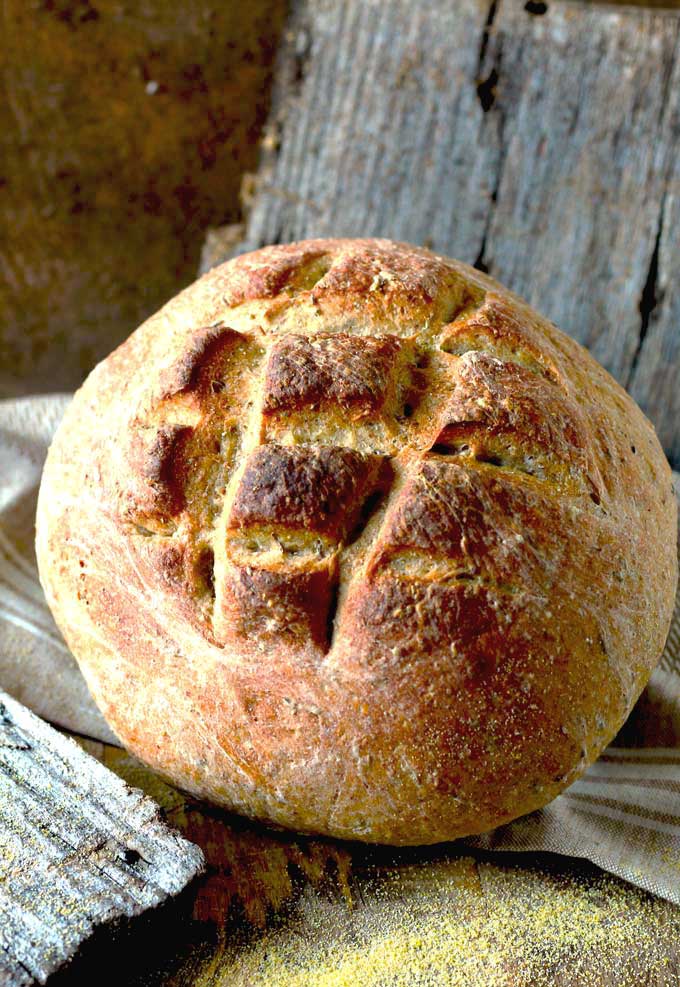 Loaf of German bread on a wooden surface