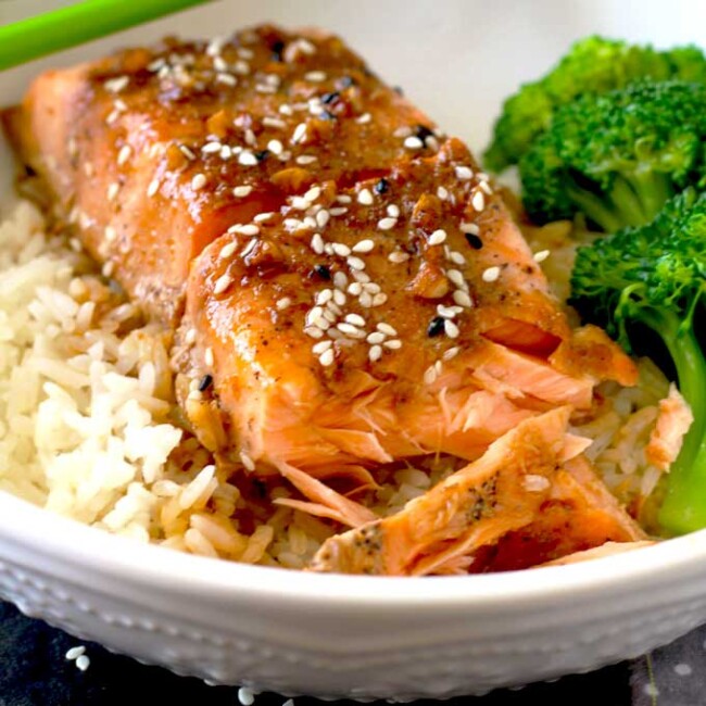 Baked Asian Salmon with Honey Ginger Glaze - Lemon Blossoms