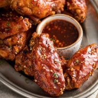 Sweet, spicy and sticky Korean chicken wings served with additional sauce.
