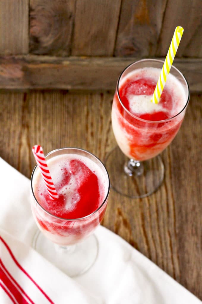 Tropical Hawaiian Lava Flow cocktails on a wooden board