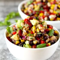This protein-rich Mexican Three Bean Salad is loaded with southwestern flavors. Quick, easy and the perfect make-ahead dish to serve when you have company, at parties or potlucks.