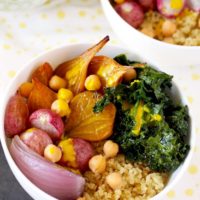 These vegan, gluten free, healthy Quinoa Bowls with Turmeric Tahini Sauce are not only good for you but they are also delicious. Caramelized roasted seasonal vegetables, roasted kale and chickpeas are drizzled with creamy Turmeric Tahini Sauce for one amazing-super-nutritious bowl!