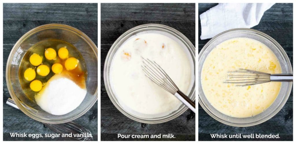 Collage of photos on how to make the custard.