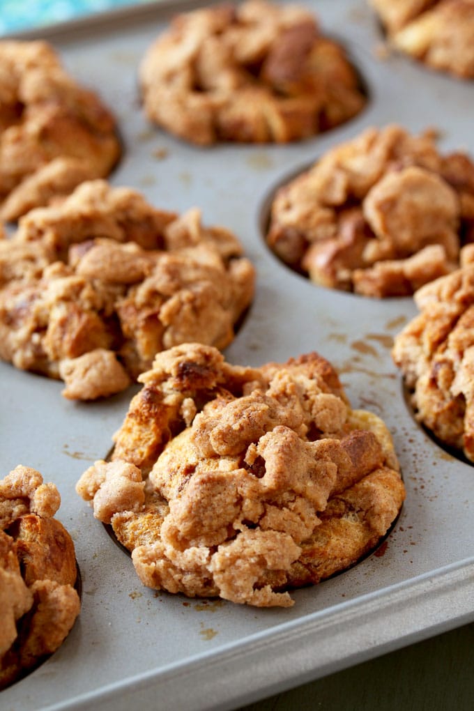 Full of cinnamon flavor, these Baked Cinnamon French Toast Muffins are easy to toss together and bake in under 30 minutes! They are the perfect grab and go breakfast and also amazing served at brunch and big gatherings!