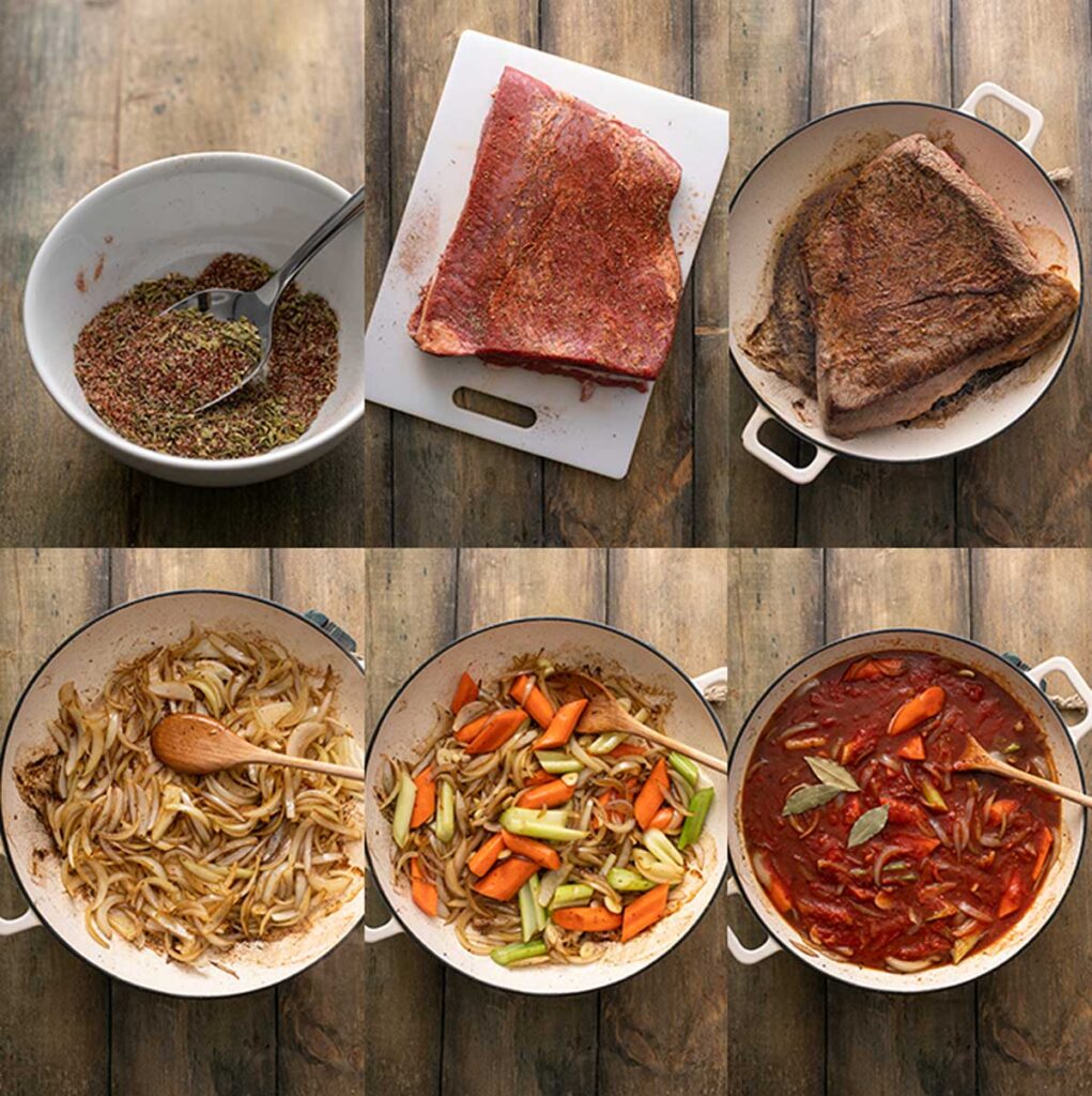 Step by step photos on how to make beef brisket in the oven