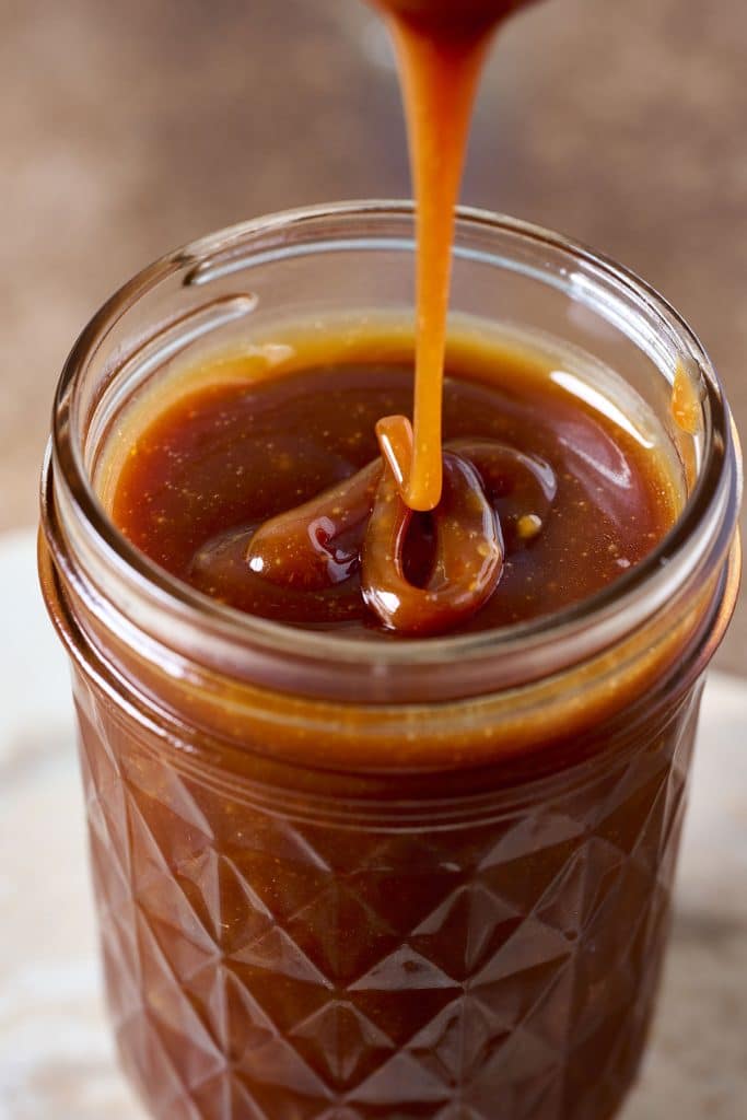 caramel sauce in a small pitcher