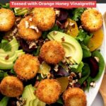 Pin image of roasted beet salad with crispy goat cheese