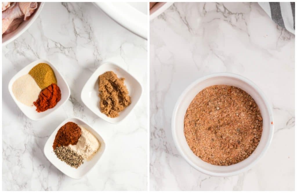 Step By Step Instructions for making Chicken wings. Mixing the spice mix in a small bowl