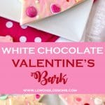 This Valentine's Bark is sweet, delicious and incredibly addicting. This no bake, stress-free and fun dessert is made with white chocolate, marbled with pink vanilla candy melts and decorated with assorted Valentine's theme candies. This is definitely the easiest homemade gift you can make!