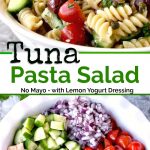 Tuna Pasta Salad – This light and easy Pasta Salad is loaded with Mediterranean flavors! Tender noodles, protein-rich tuna, tomatoes, cucumbers, red onions, Kalamata olives and capers are tossed in a flavorful lemon yogurt vinaigrette.