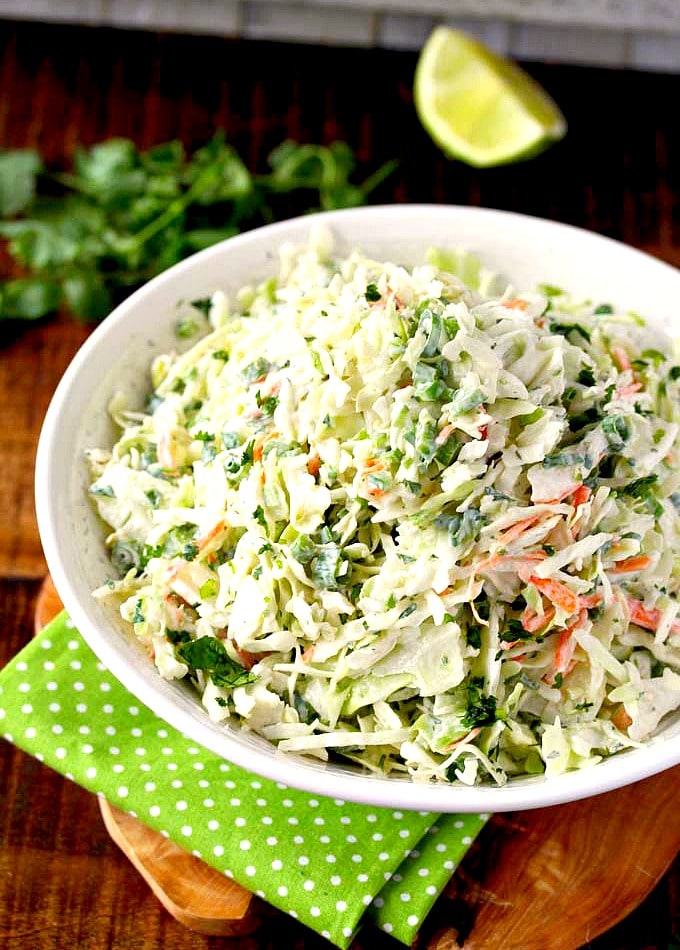 Creamy Cole slaw on a white bowl