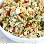 Mexican Street Corn Pasta Salad - this easy to make pasta salad recipe is loaded with flavor! Charred corn and pasta are tossed in a creamy chili-lime dressing and topped with cotija cheese and crispy bacon!