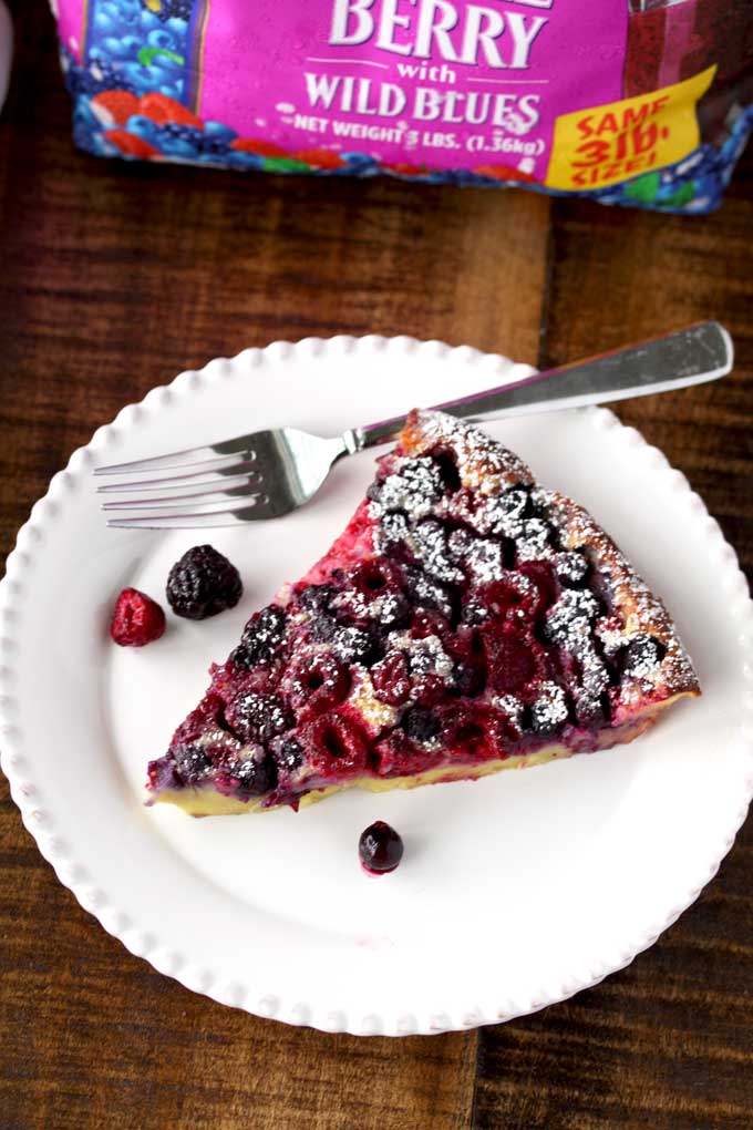 Mixed Berry Clafoutis served on a white plate