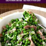 Sauteed Peas with Prosciutto and Shallots is an easy and quick side dish perfect any day of the week and fabulous enough to serve for holiday meals! #sauteed peas #peas #recipe #prosciutto #sidedish
