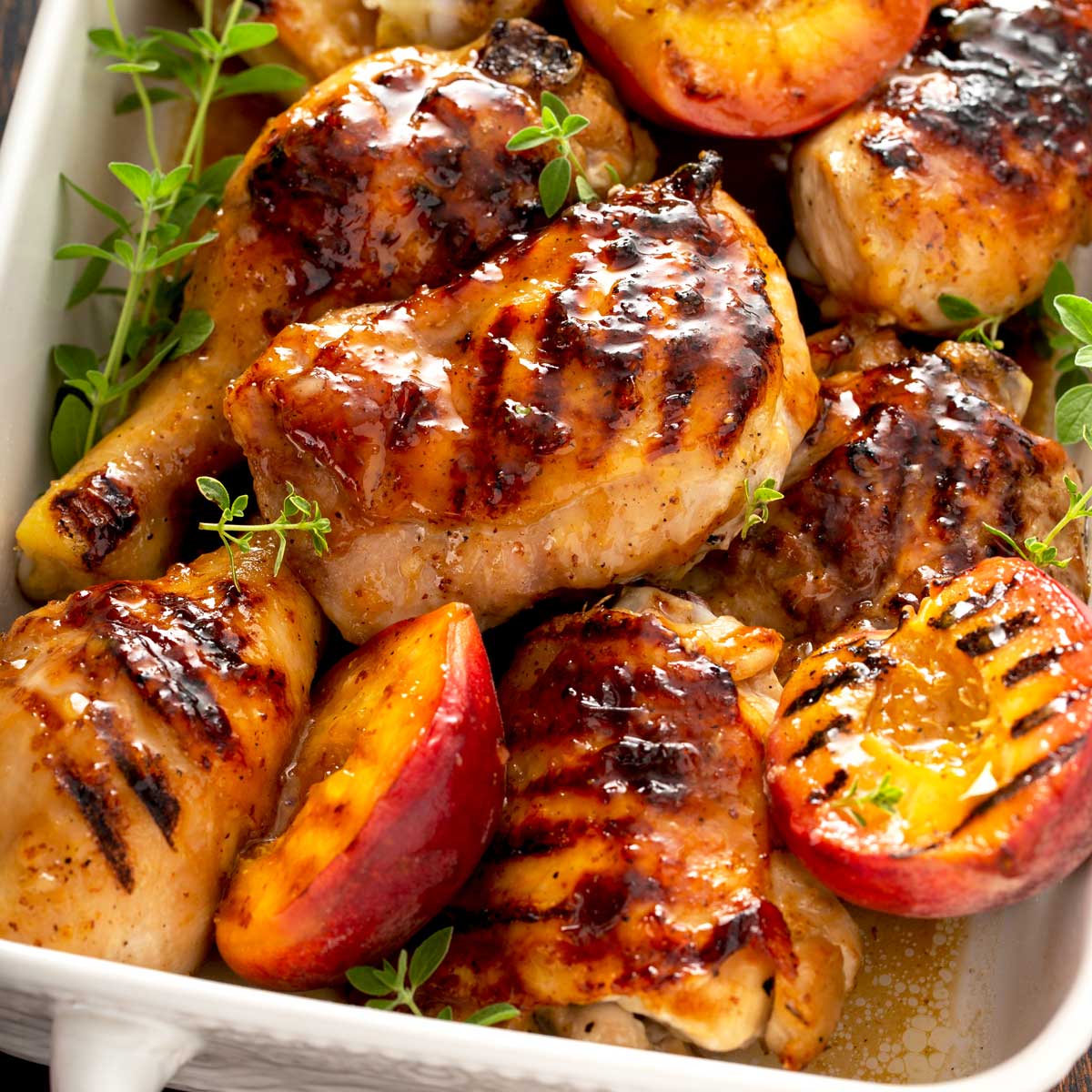 Sticky Grilled Chicken with Peach Glaze Lemon Blossoms