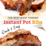 These Pressure Cooker Ribs (Instant Pot Ribs) are incredibly flavorful, fall of the bone tender and they cook in about 30 minutes! These Instant Pot Pork Ribs are seasoned with a simple dry rub and smothered in delicious BBQ sauce!