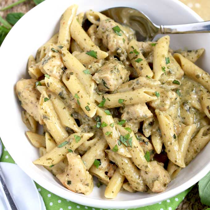 Creamy Chicken Pesto Pasta | Lemon Blossoms