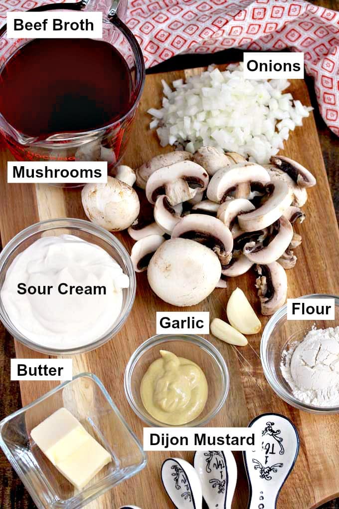 Ingredients to make homemade stroganoff.