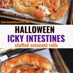 These Stuffed Crescent Rolls got a spooky makeover right in time for your next Halloween dinner party! These Halloween Icky Intestines are insanely tasty and ghoulishly fun!