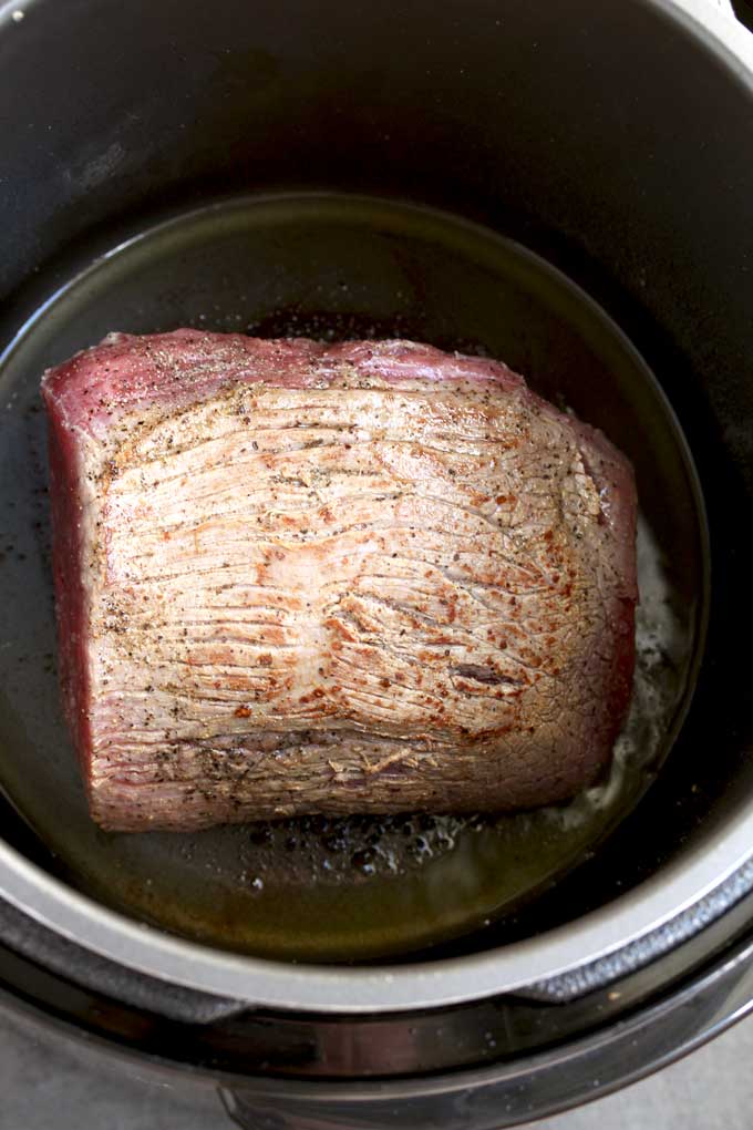 Beef roast browning in the instapot.