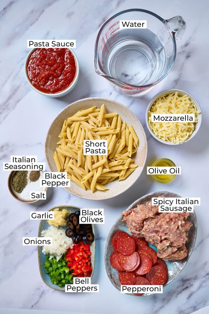 Ingredients needed to make 30 Min  One Pot Pizza Pasta 