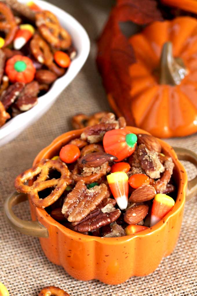 Pumpkin Spice Snack Mix in a small party dish