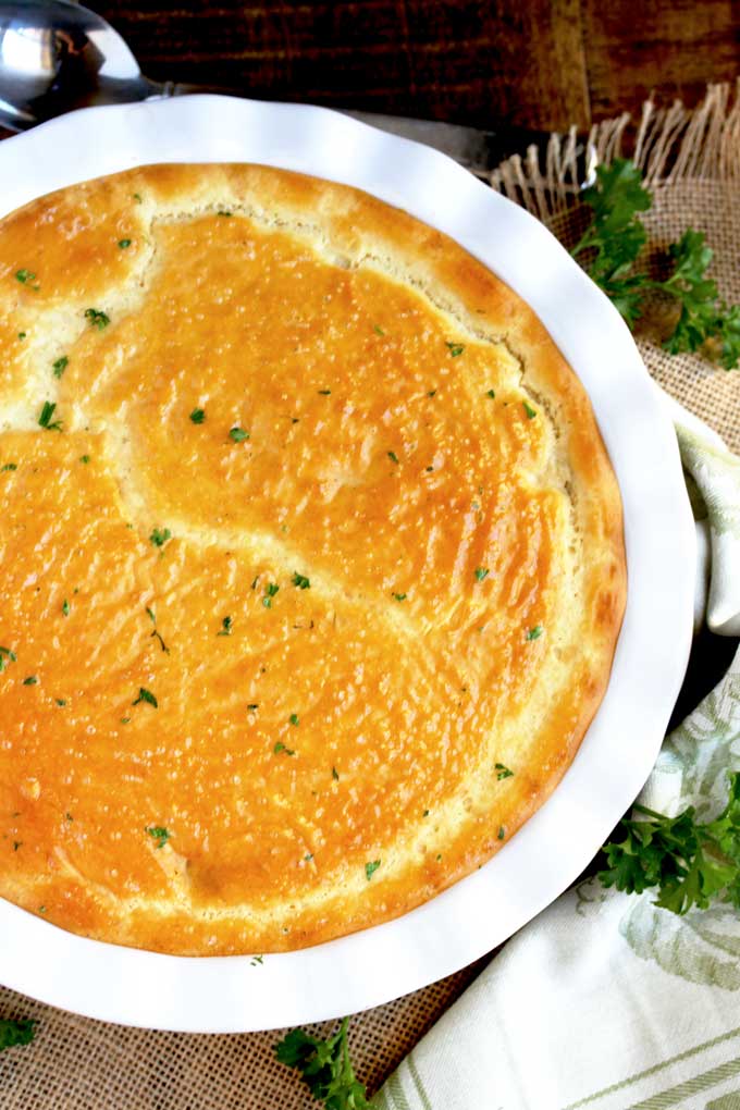 Top view of a Turkey Pot Pie in a pie plate