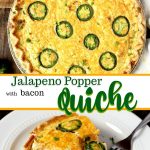 This Jalapeno Popper Quiche Recipe is made easy by using store-bought premade pie crust. Loaded with cream cheese, cheddar and Monterrey Jack cheese, jalapenos and crispy bacon. This easy quiche recipe is perfect for weekend breakfast, brunch, dinner and holidays.