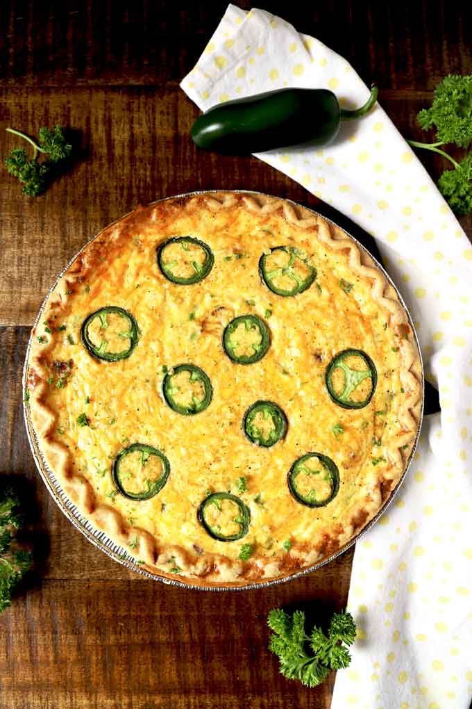 Top view of a whole Jalapeno Popper Quiche.