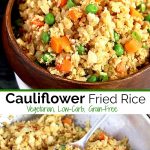 Cauliflower Fried Rice is a lighter, low-carb and healthier alternative to traditional Chinese fried rice. Made with cauliflower rice, vegetables, eggs and seasonings, this one pot meal is as tasty as the real take out favorite! #easy #Keto #vegetarian #lowcarb #healthy #stirfry
