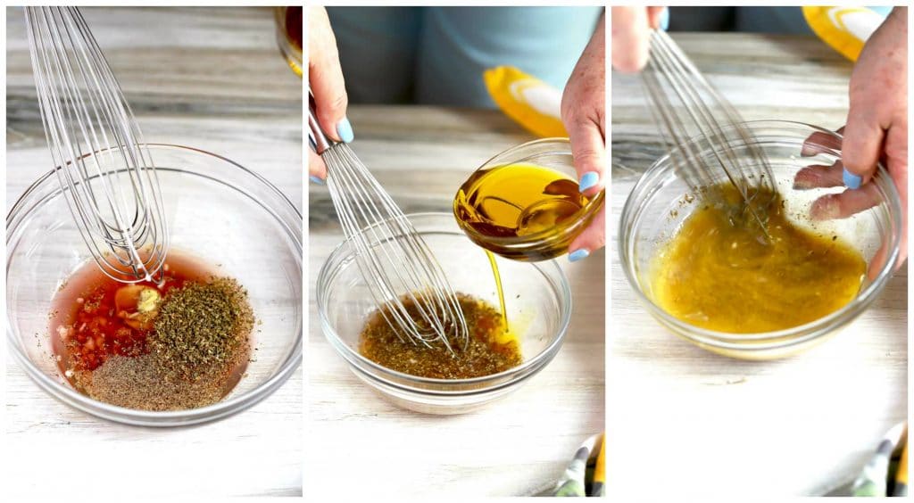 Collage of photos showing how to make the salad dressing