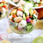 Shrimp ceviche served in a glass cup