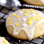 Pin image with a lemon ricotta cookie