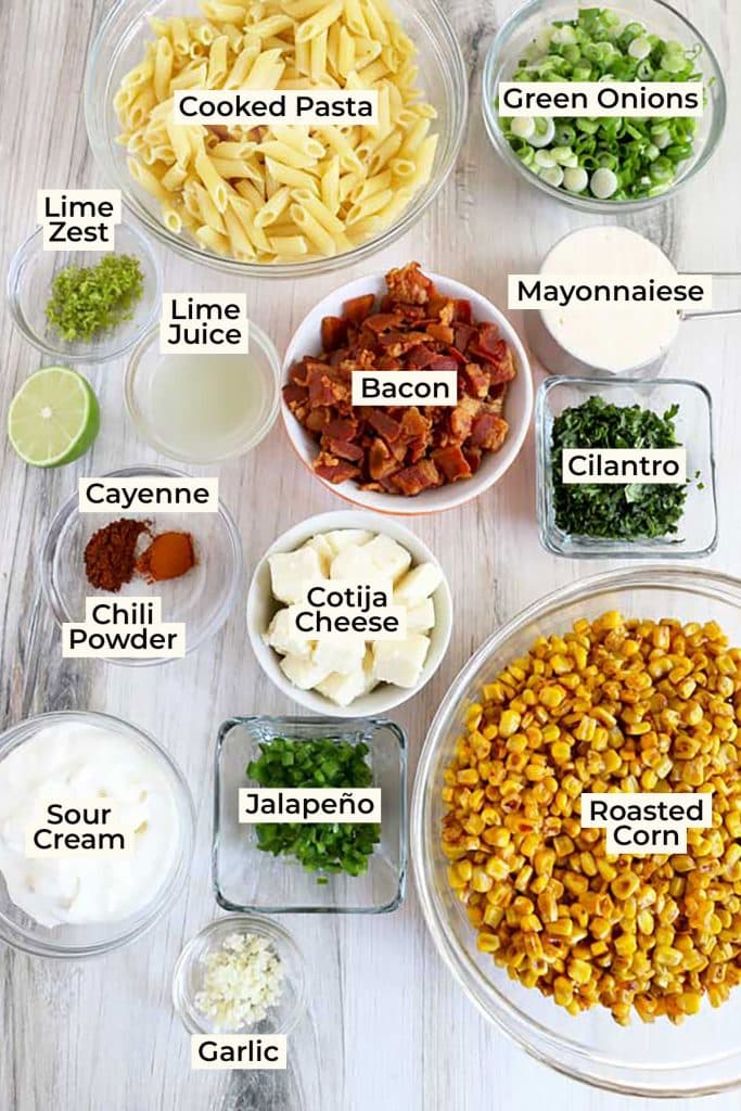 Ingredients to make Mexican Street Corn Pasta Salad