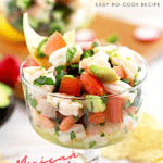 Pin image of shrimp ceviche in a glass container