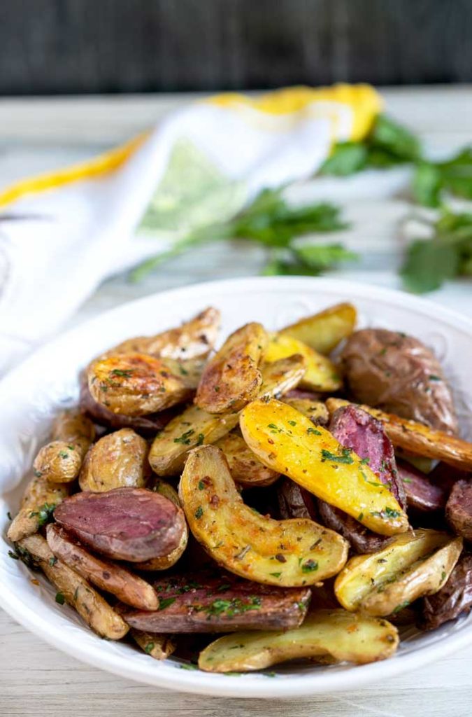 Roasted fingerling potatoes in a bowl