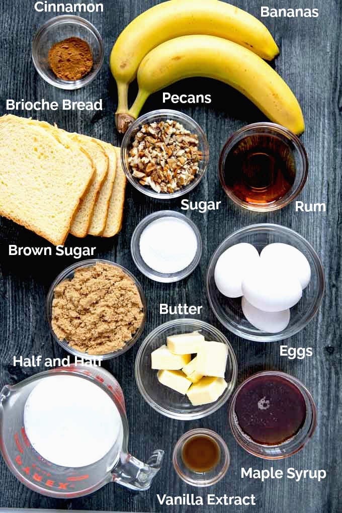 Ingredients to make Banana Foster French Toast