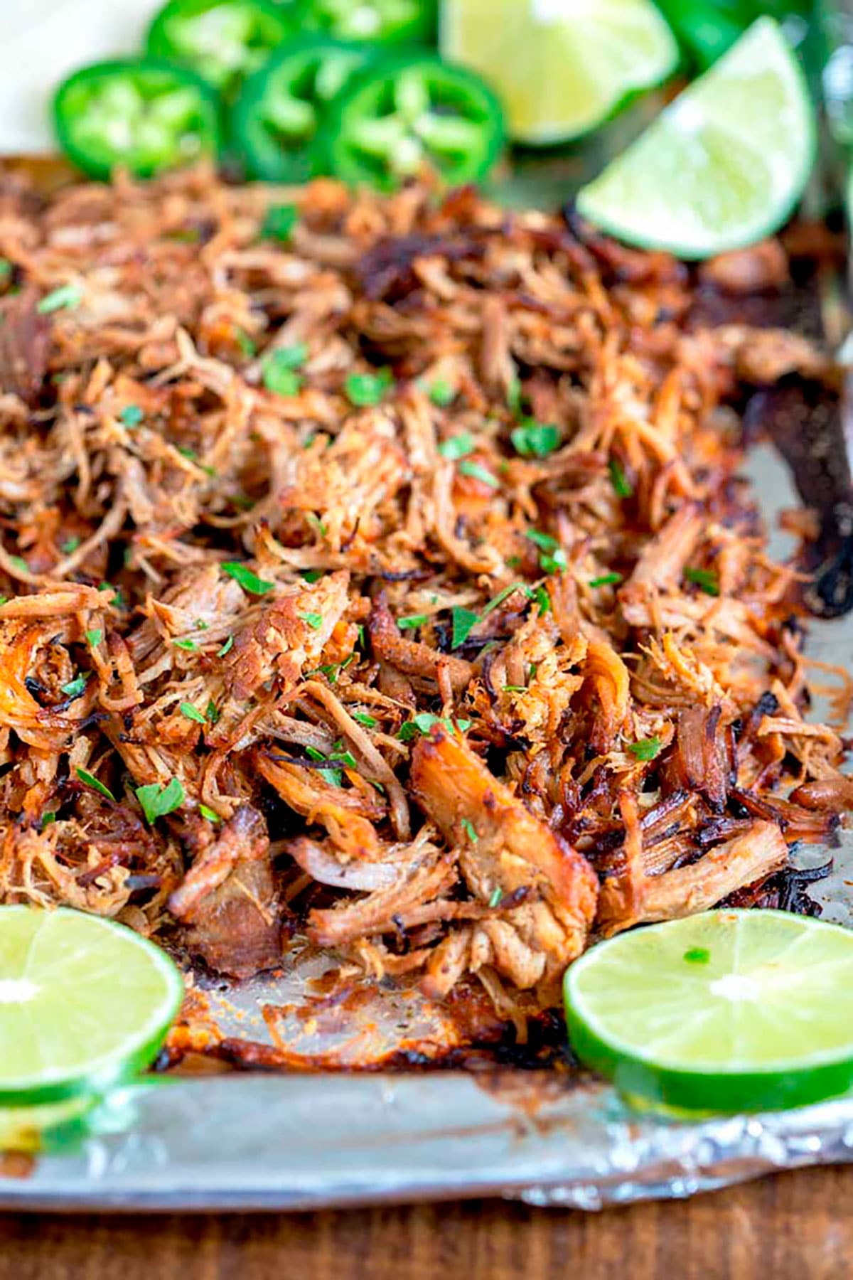 A baking sheet filled with Mexican pulled pork