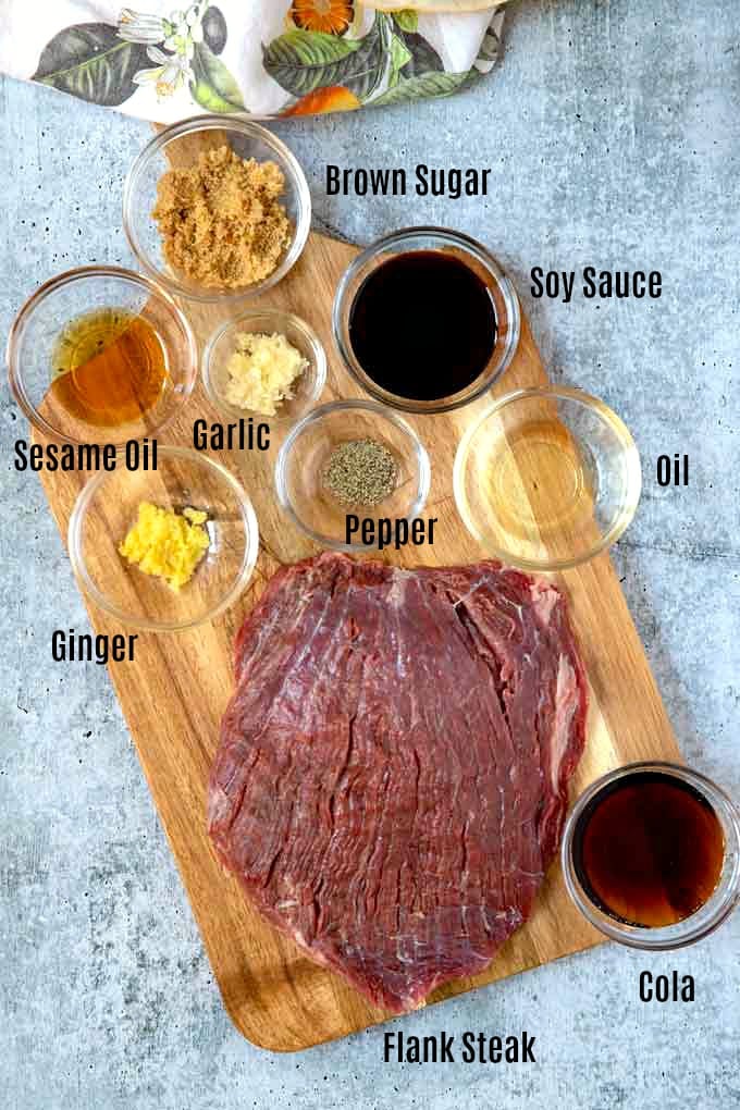 Ingredients to make this flank steak recipe with Korean marinade.