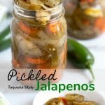 These Pickled Jalapenos made with carrots, onions and spices taste just like the ones served at authentic Mexican restaurants. Pickled jalapenos are super easy to make and a great addition to tacos, burgers, quesadillas, salads and more.
