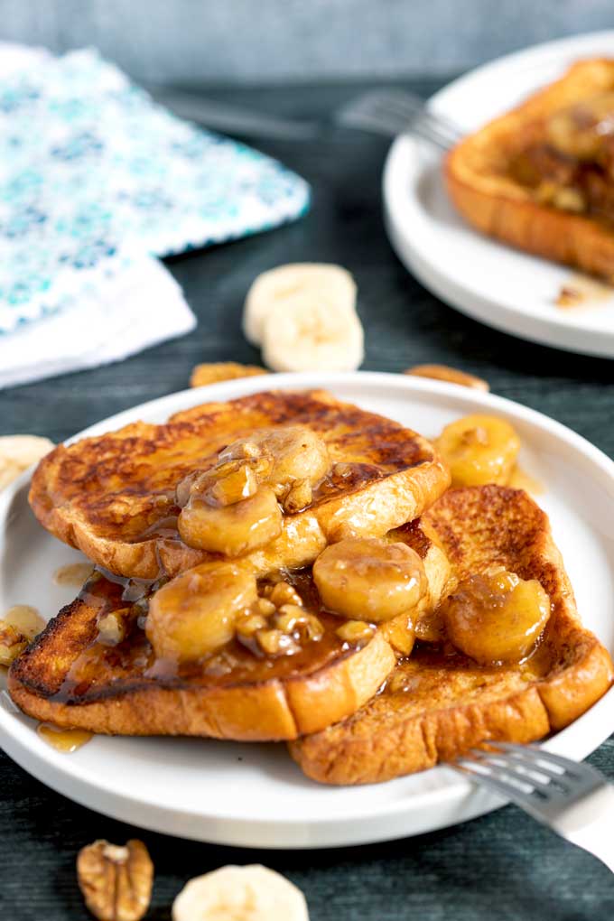 Sweet syrupy bananas over homamade French toast