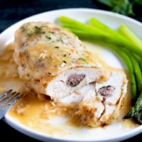 Stuffed chicken Saltimbocca topped with cheese