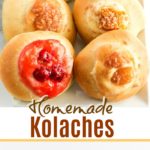 This Kolaches recipe produces soft and light pastries filled with sweet cream cheese or fruit filling topped with a tasty cinnamon strudel. Kolaches are easy to make and the perfect breakfast treat!