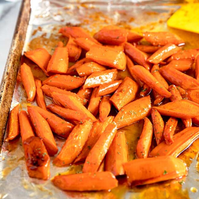Maple Carrots baked on a sheet pan