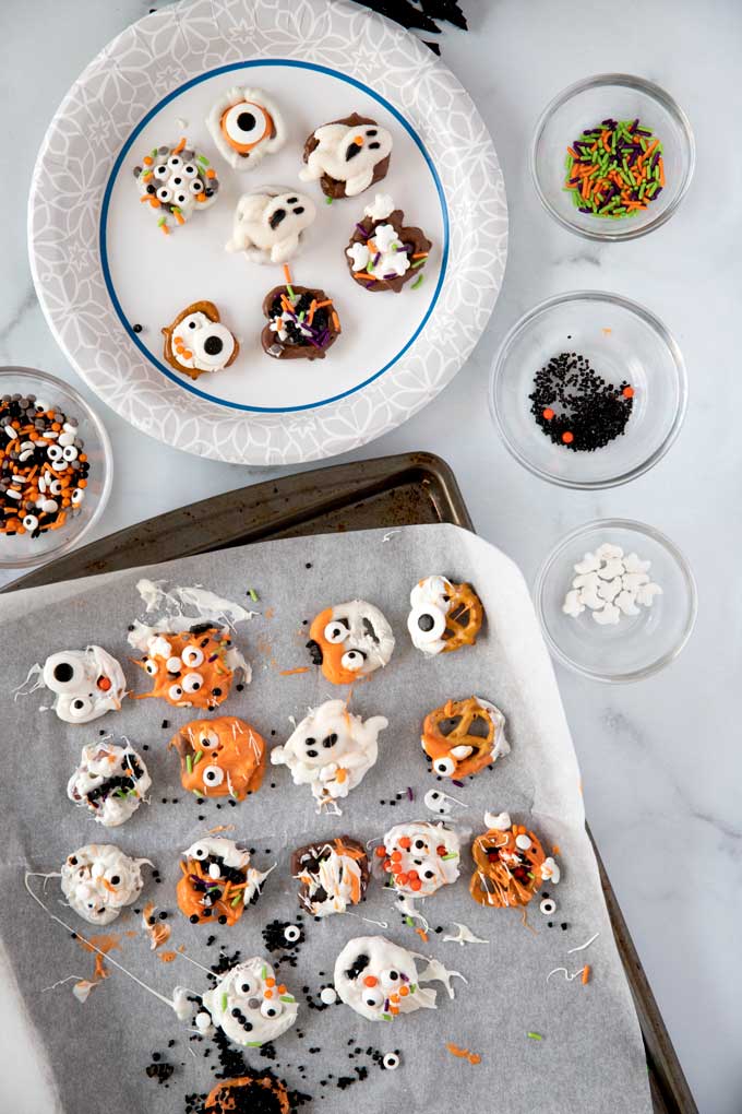 Halloween decorated pretzels