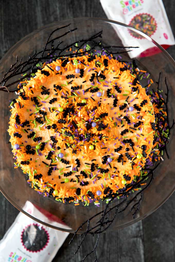 Top view of Icebox Cake decorated with Halloween sprinkles