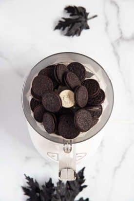 Oreo cookies in a food processor